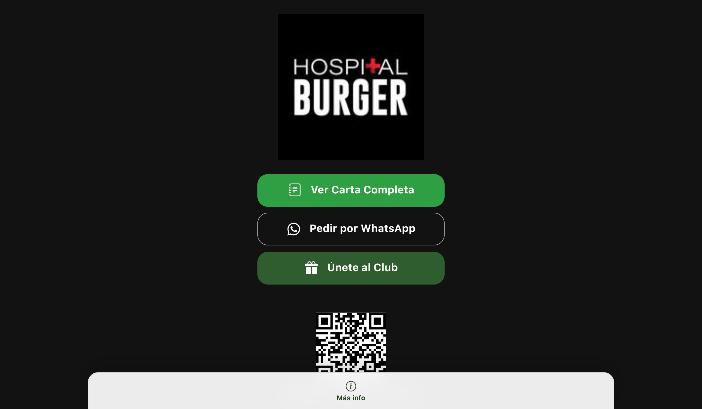Captura de la carta digital de Hospital Burger