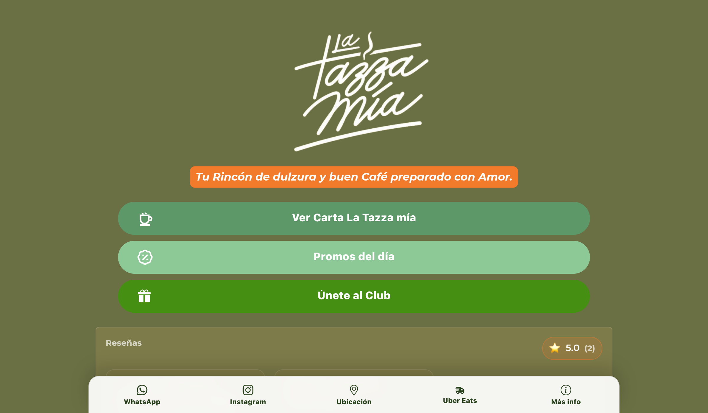 Captura de la carta digital de La Tazza Mía