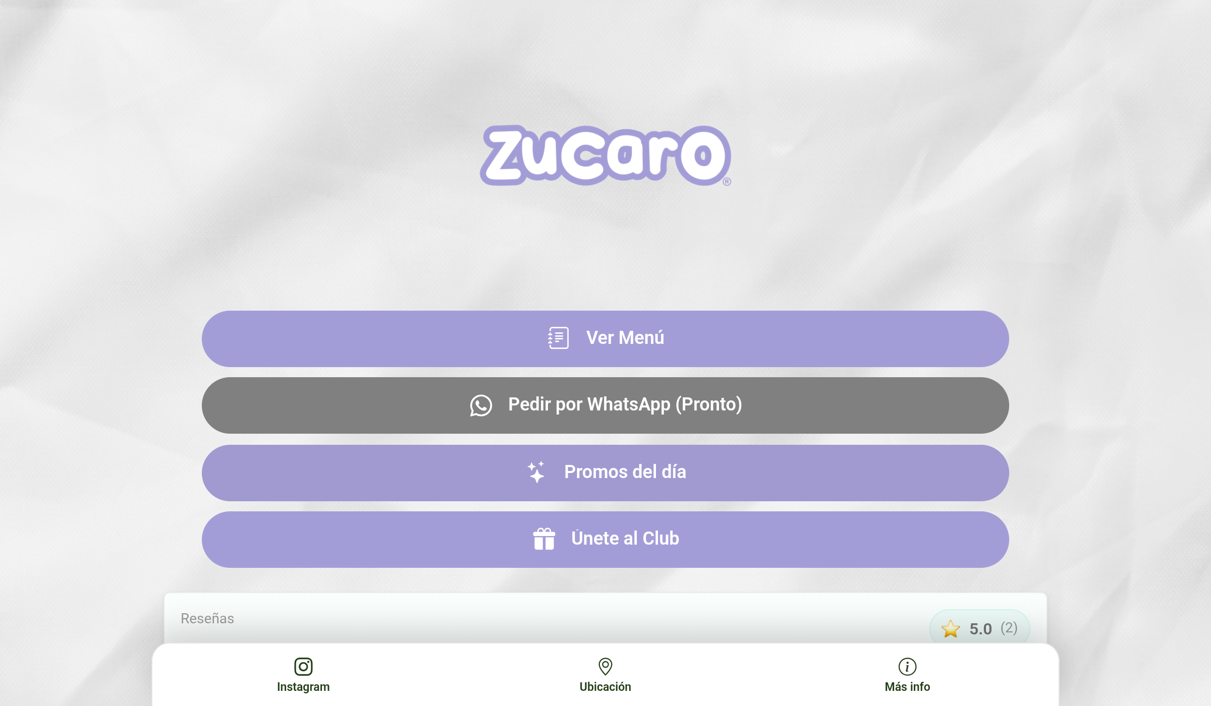 Captura de la carta digital de Zucaro