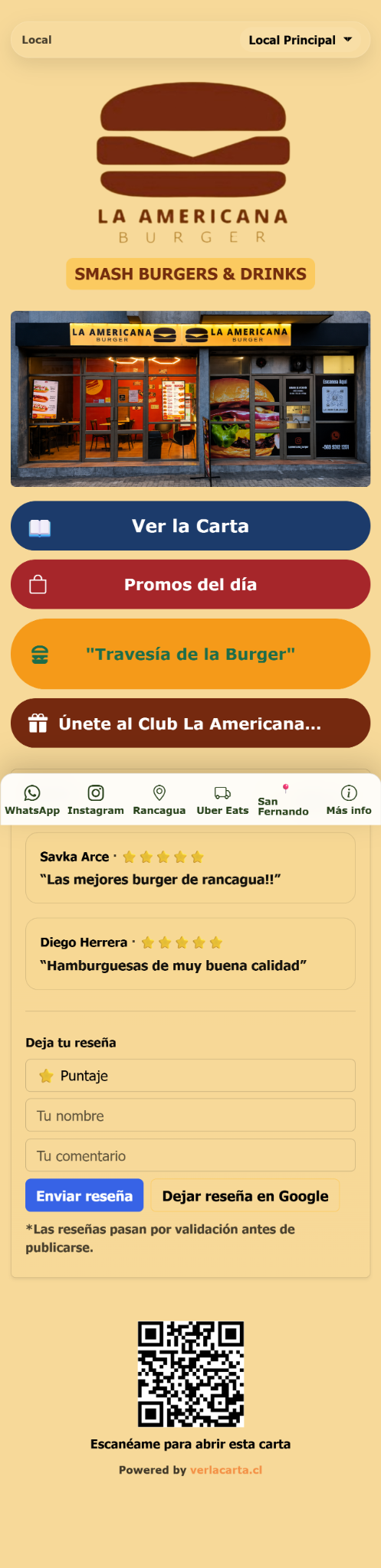 Carta digital de La Americana Burger